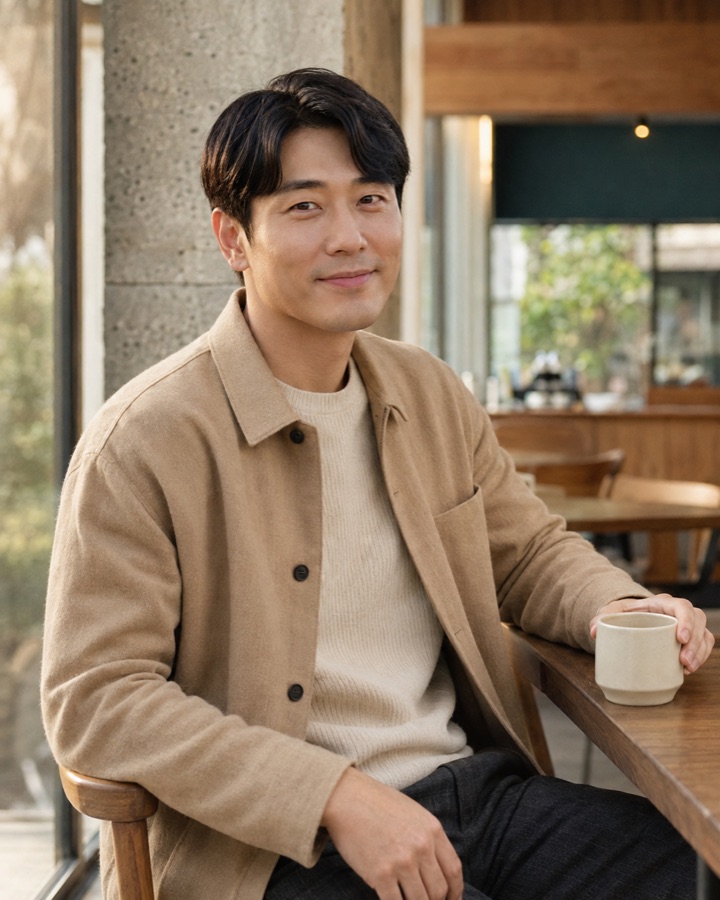 카페에서 편안하게 앉아 있는 가상 인물